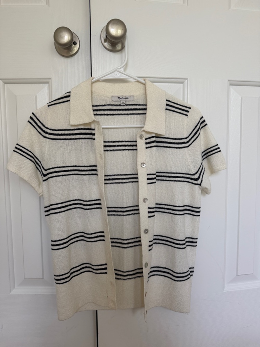 Madewell Cream and Black Striped Short-Sleeve Button-Up Shirt